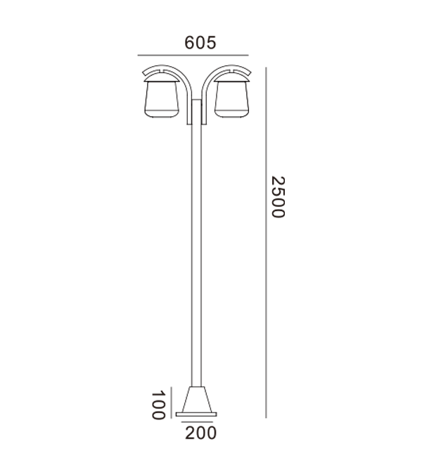 Doppelkopf-Gartenleuchte mit flacher Oberseite HR60703 Doppelkopf-Gartenleuchte mit flacher Oberseite HR60703
